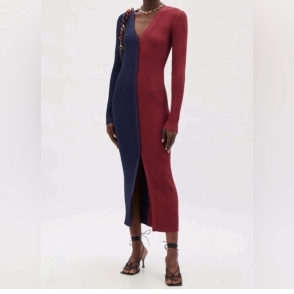 STAUD Red and Blue Long Sleeve Dress